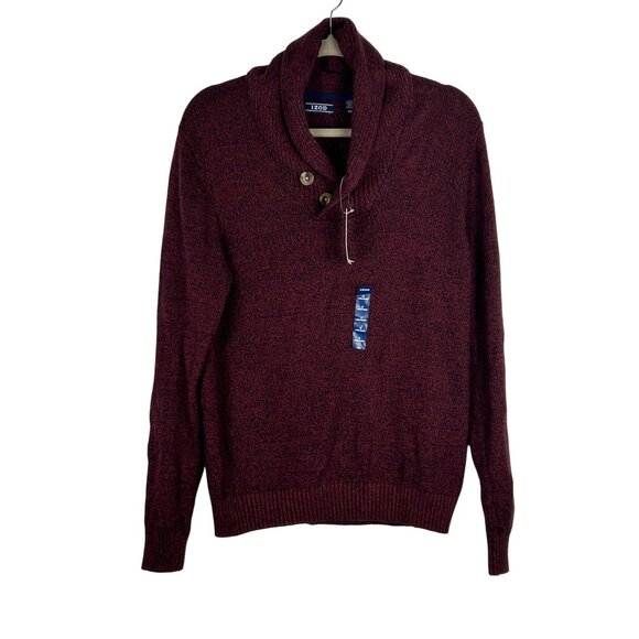 Izod Mens Marled Burgundy Shawl Collar Sweater Small/Petite Cotton/Acrylic Blend - Picture 1 of 11